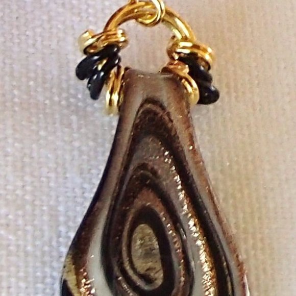 Dichroic Fused Foil Glass Pendant Earrings Handcrafted Set 2 Adjustable Blk Cord - Picture 8 of 8